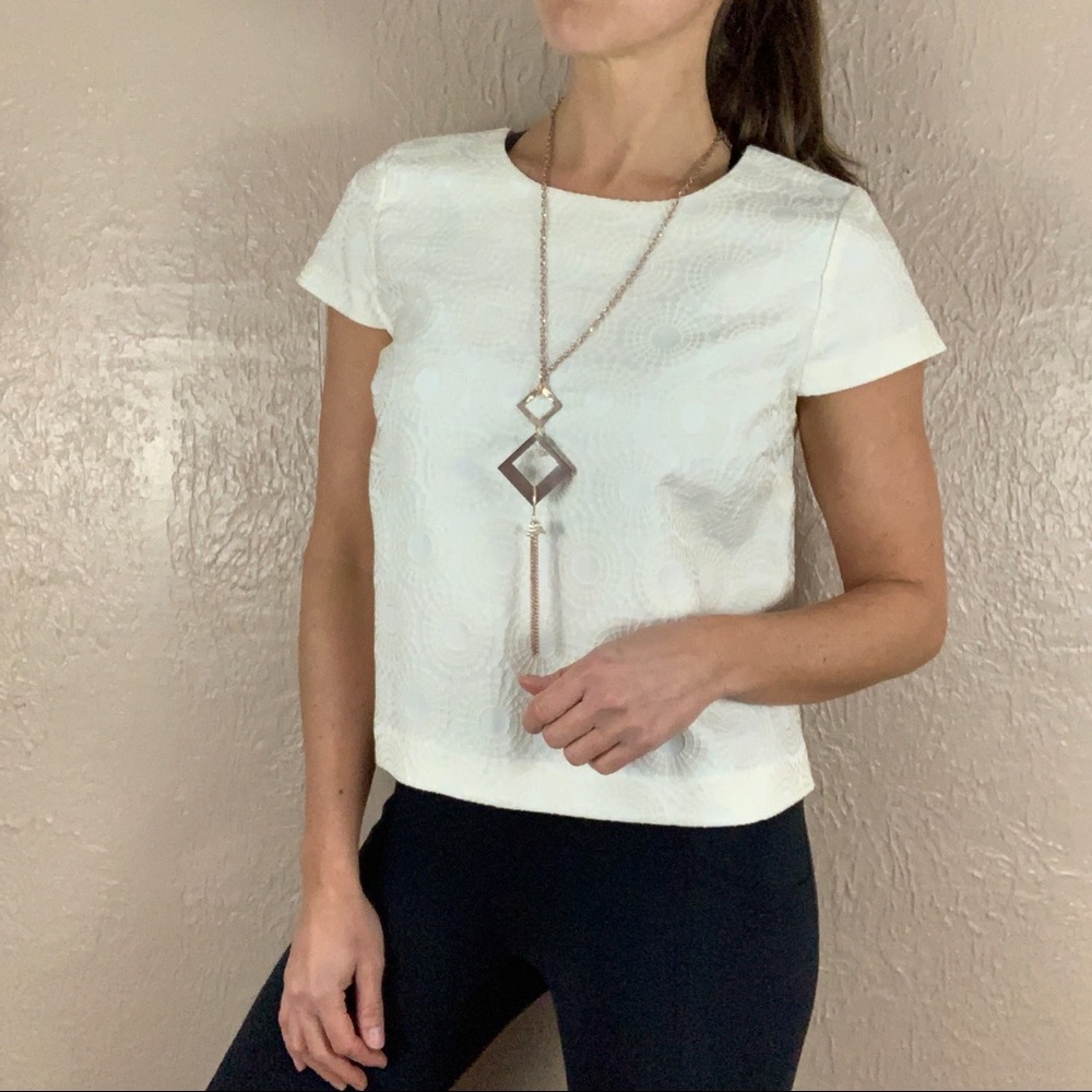 Kensie Cream Crocheted Cap Sleeve Top